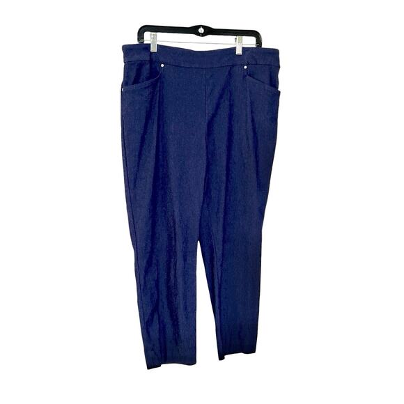 Hilary Radley Stretch Pants Size XL Blue Pull On Ankle Straight Leg Front Pocket - Picture 1 of 5